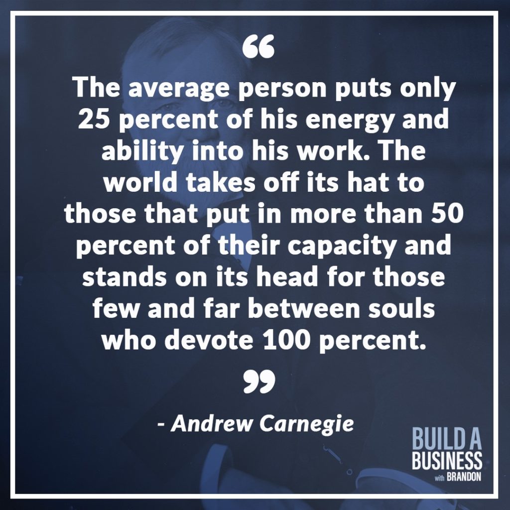 The average person puts only 25 percent of his energy and ability into his work. The world takes off its hat to those that put in more than 50 percent of their capacity and stands on its head for those few and far between souls who devote 100 percent.